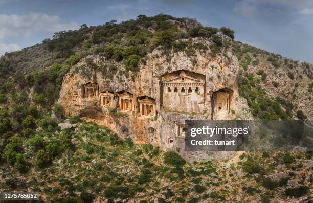 ancient lycian rock tombs of dalyan, mugla, turkey - ancient civilisation stock pictures, royalty-free photos & images