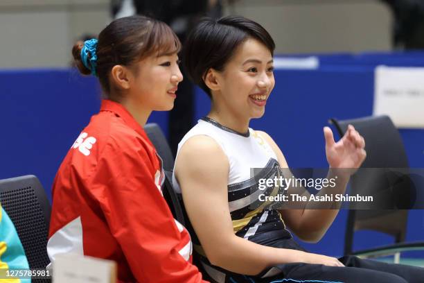 Mai Murakami and Asuka Teramoto talk on day three of the 53rd Artistic Gymnastics Senior & Masters Championships at the Takasaki Arena on September...