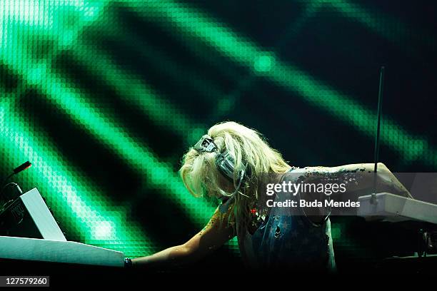 Singer Ke$ha performs on stage during a concert in the Rock in Rio Festival on September 29, 2011 in Rio de Janeiro, Brazil. Rock in Rio Festival...