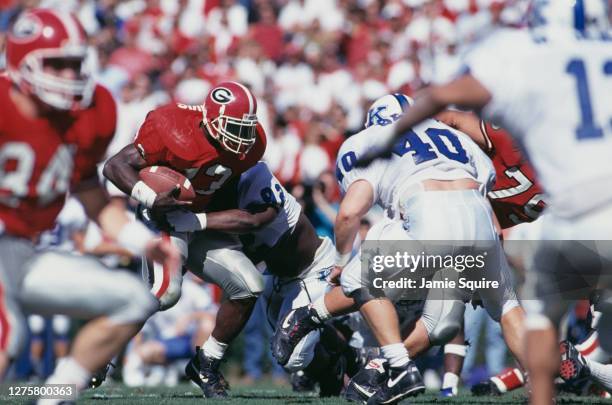 Terrell Davis, Running Back for the University of Georgia Bulldogs runs the ball during the NCAA Southeastern Conference college football game...