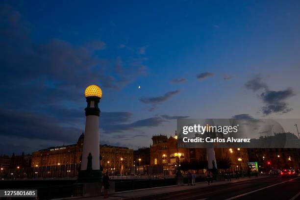 General view of the Victoria Eugenia Teather and Maria Cristina Hotel during the 68th San Sebastian International Film Festival on September 22, 2020...