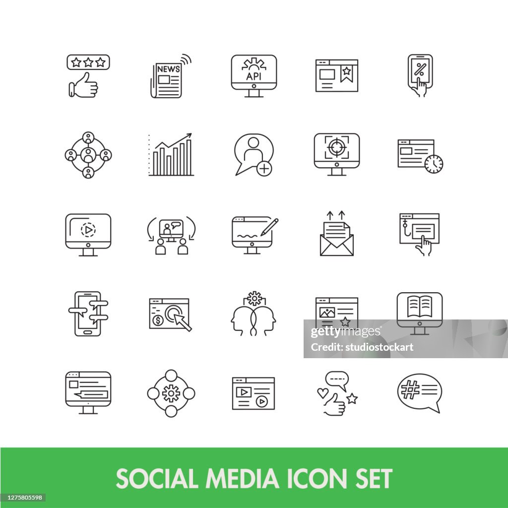 Social media thin line icon set
