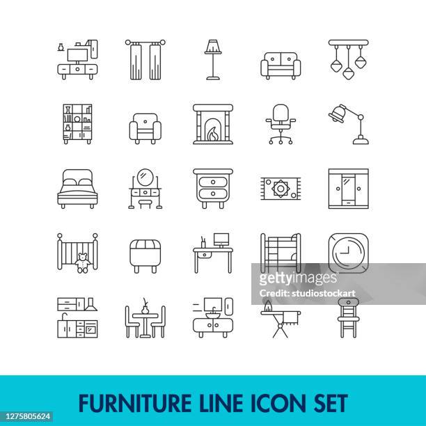 furniture icon set - chandelier icon stock illustrations