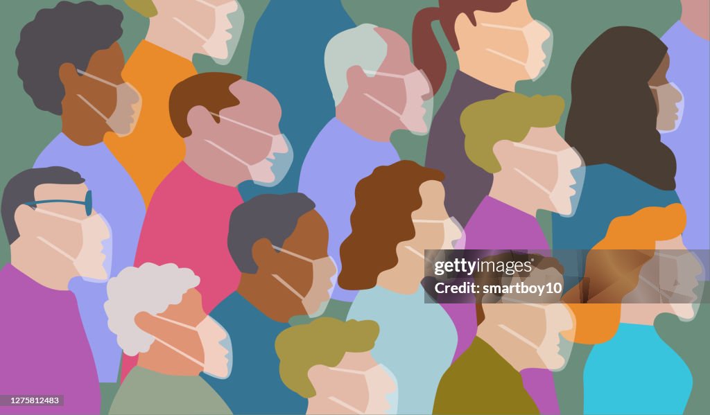 Diverse Group Of People Wearing Medical Face Masks High-Res Vector Graphic  - Getty Images