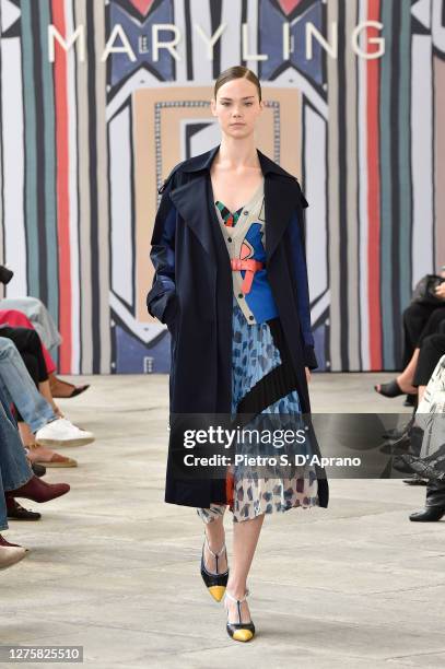 Model walks the runway at the Maryling Fashion Show during the Milan Fashion Week Spring/Summer 2021 on September 23, 2020 in Milan, Italy.