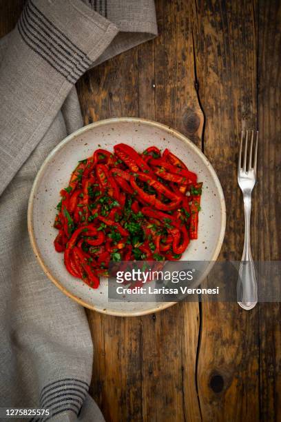 bowl of bell pepper salad - roasted pepper stock pictures, royalty-free photos & images