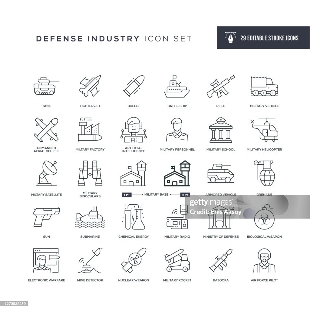 Defence Industry Editable Stroke Line Icons