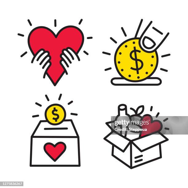 charity- und spendenlinien-ikonen - hände herz stock-grafiken, -clipart, -cartoons und -symbole