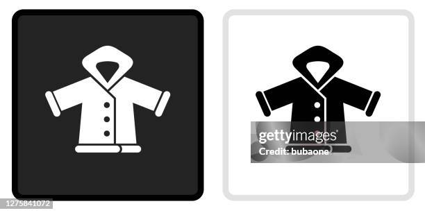 winter jacket icon on black button with white rollover - winter jacket stock illustrations