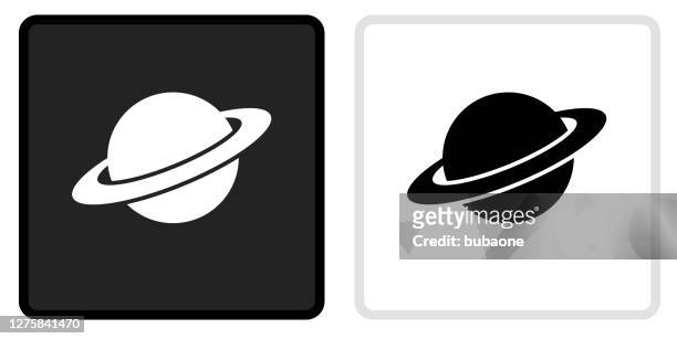 planet saturn icon auf schwarzem knopf mit weißem rollover - saturn stock-grafiken, -clipart, -cartoons und -symbole