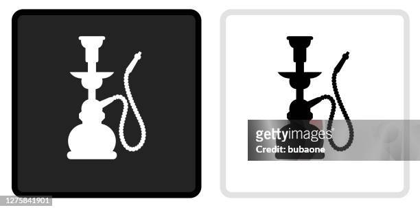 hookah icon on  black button with white rollover - hookah stock illustrations