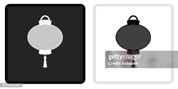 flying chinese lantern icon on black button with white rollover - paper lantern white stock illustrations