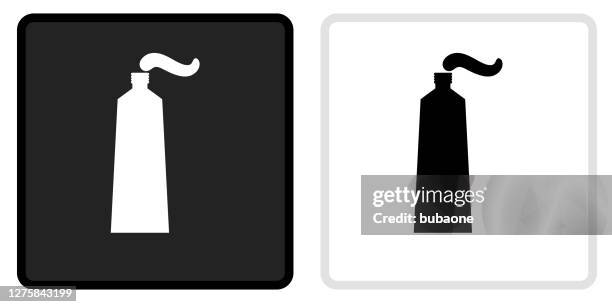 toothpaste icon on black button with white rollover - toothpaste everywhere stock illustrations