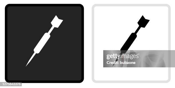 sharp dart icon on black button with white rollover - throwing darts stock illustrations