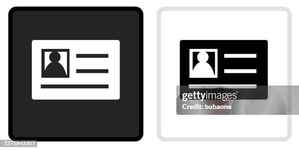 stockillustraties, clipart, cartoons en iconen met pictogram foto-id op zwarte knop met witte rollover - id card