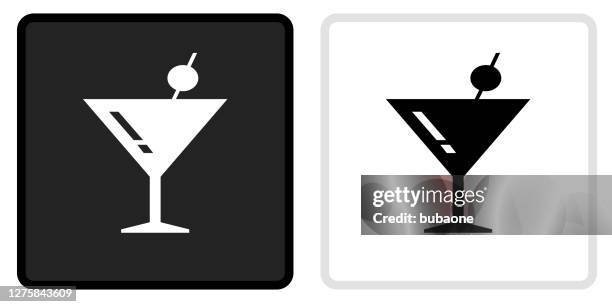 martini cocktail icon on black button with white rollover - black cherry stock illustrations