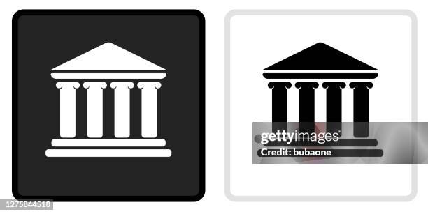 building and columns icon on black button with white rollover - architectural column stock illustrations