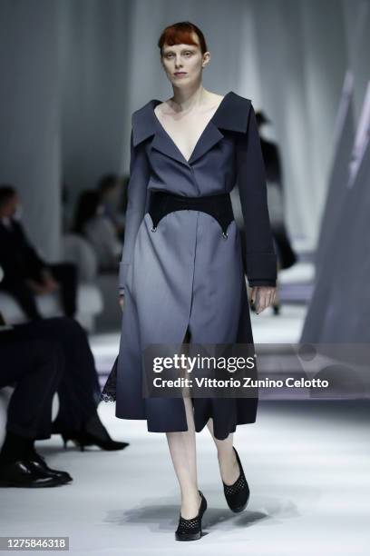 Karen Elson walks the runway at the Fendi fashion show during the Milan Women's Fashion Week on September 23, 2020 in Milan, Italy.