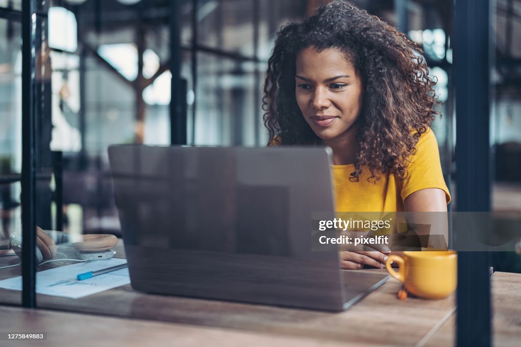 Young businesswoman during a video conference in the office