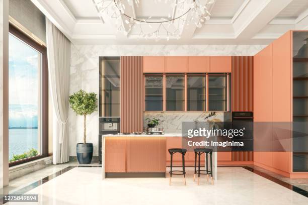 luxury kitchen interior - kitchen front view stock pictures, royalty-free photos & images