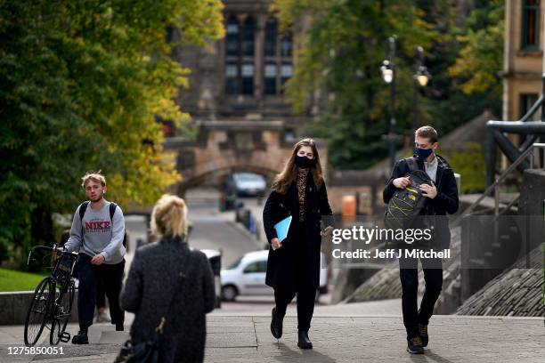 Members of the public are seen at Glasgow University on September 23, 2020 in Glasgow, Scotland. Scottish First Minister Nicola Sturgeon confirmed...