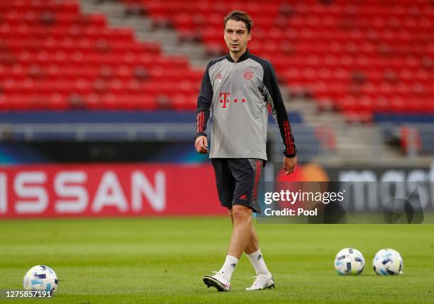 Adrian Fein of Bayern Munich takes part in a training session ahead of their UEFA Super Cup match against Sevilla at Stadium Puskas Ferenc on...