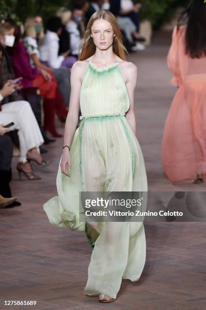 Walks the runway at the Alberta Ferretti fashion show during the Milan Women's Fashion Week on September 23, 2020 in Milan, Italy.