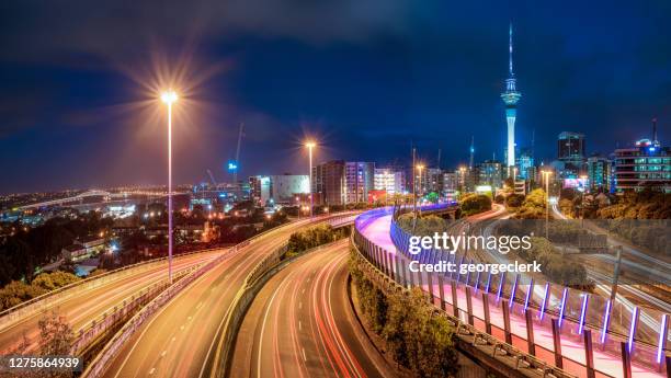 modern auckland panorama - auckland light path stock pictures, royalty-free photos & images