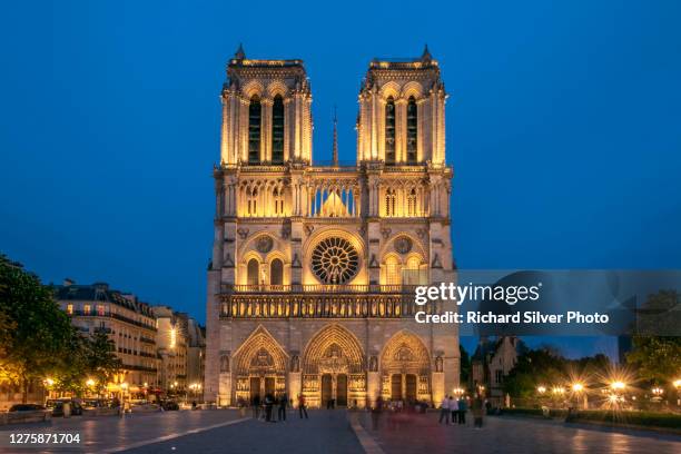 notre dame de paris at night - cattedrale di notre dame parigi foto e immagini stock