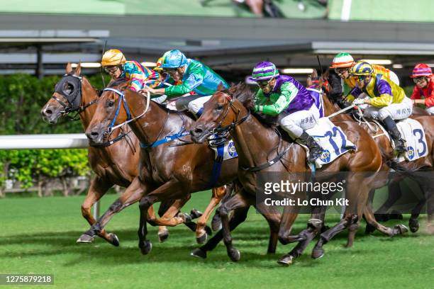 Dead-heat win between Jazz Steed and Shining On during the Race 2 Repulse Bay Handicap at Happy Valley Racecourse on September 23, 2020 in Hong Kong.
