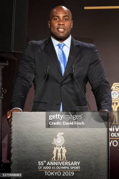 Double Olympic champion and ten times World champion, Teddy Riner of France speaks to the Gala Dinner guests after receiving two unique Herend...