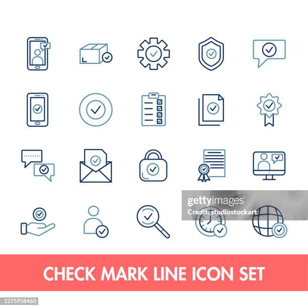 check marks line icon set. - certificate-icon stock illustrations