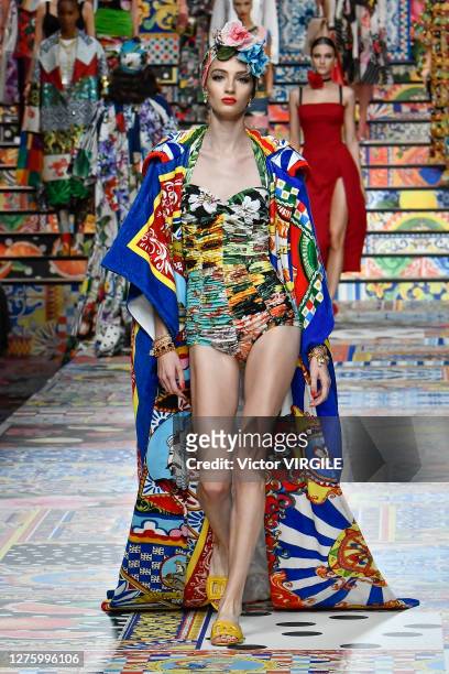 Model walks the runway at the Dolce & Gabbana Ready to Wear Spring/Summer 2021 fashion show during the Milan Women's Fashion Week on September 23,...