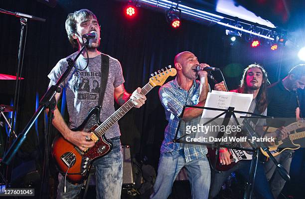 Shanka and Kemar Gulbenkian from No One is Innocent perform at Cafe 114 for Fender Jaguar Kurt Cobain Guitar launch on September 29, 2011 in Paris,...
