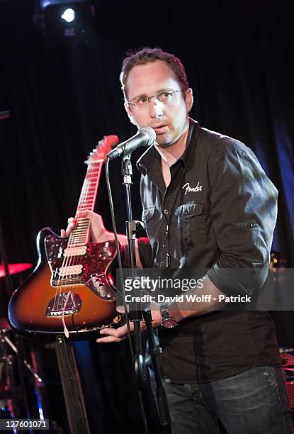 Lionel Girardon from Fender France introduces Fender Jaguar Kurt Cobain Guitar at Cafe 114 on September 29, 2011 in Paris, France.