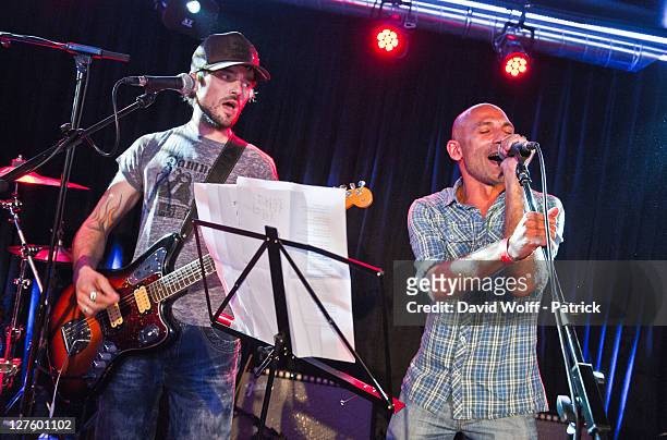 Shanka and Kemar Gulbenkian from No One is Innocent perform at Cafe 114 for Fender Jaguar Kurt Cobain Guitar launch on September 29, 2011 in Paris,...