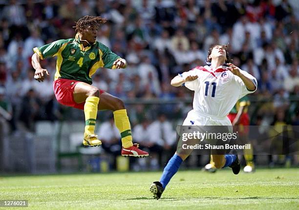 Rigobert Song of Cameroon in action during the World Cup first round match against Chile at the Stade de la Beaujoire in Nantes, France. The match...