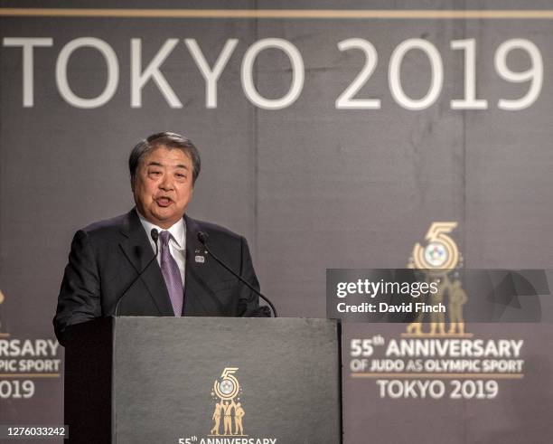 Olympic and World champion and President of the Kodokan, Haruki Uemura of Japan welcomes the guests to the 2019 IJF Gala Dinner Celebrating 55 years...