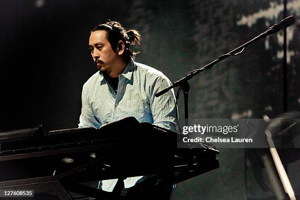 Joe Hahn of Linkin Park performs at Staples Center on February 23, 2011 in Los Angeles, California.