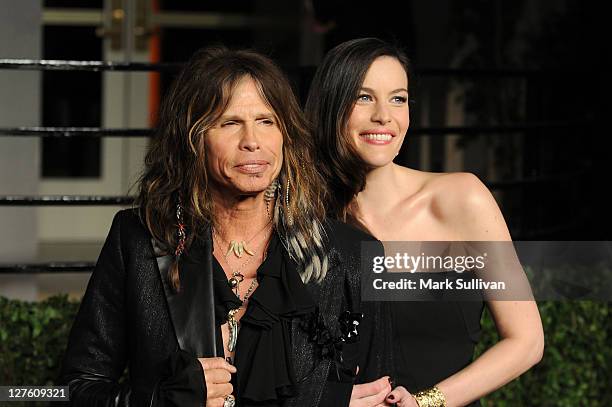 Musician Steven Tyler and actress Liv Tyler arrive at the Vanity Fair Oscar party hosted by Graydon Carter held at Sunset Tower on February 27, 2011...