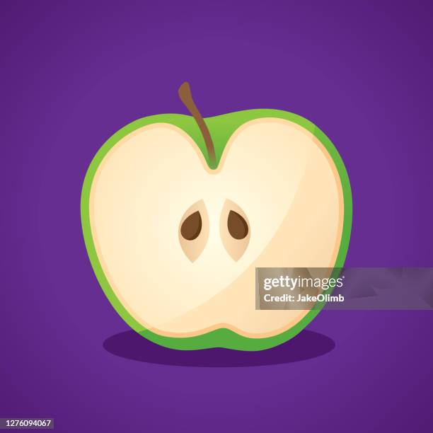 green apple cut in half icon flat 1 - green apple slices stock illustrations