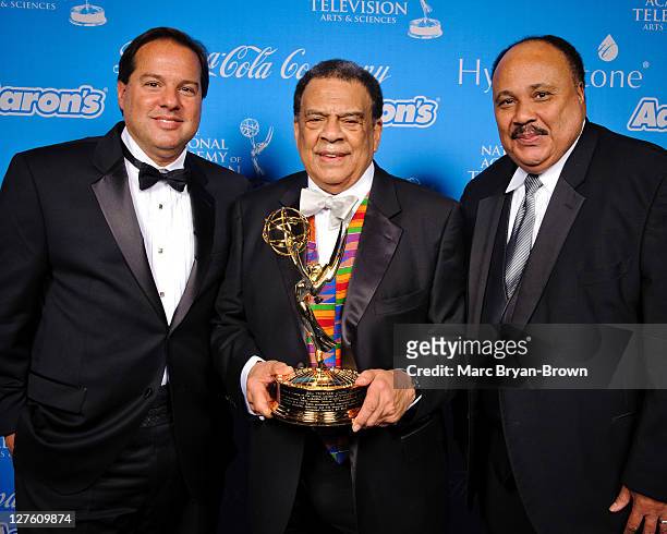 Sam Nappi, Andrew Young and Martin Luther King III attend the 2011 National Academy of Television Arts & Sciences Trustees Emmy Award Presentation at...
