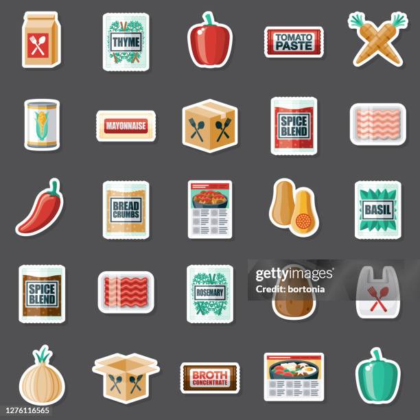 meal kit ingredients sticker set - red bell pepper stock illustrations