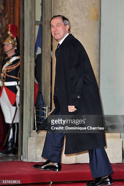 French minister of the interior and immigration Claude Gueant poses as he arrives to the State Dinner At Elysee Palace Honouring South African...