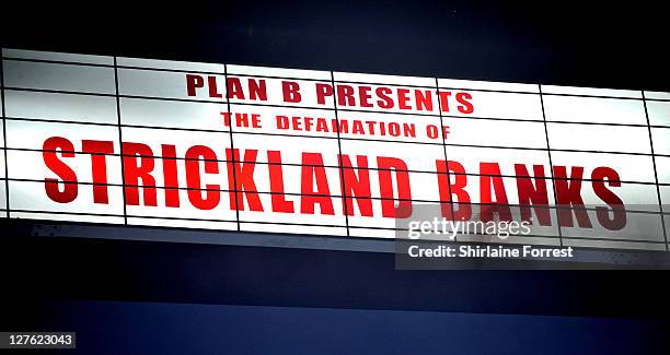 Signage at Ben Drew aka Plan B performs a sold out show at Manchester Apollo on March 2, 2011 in Manchester, England.