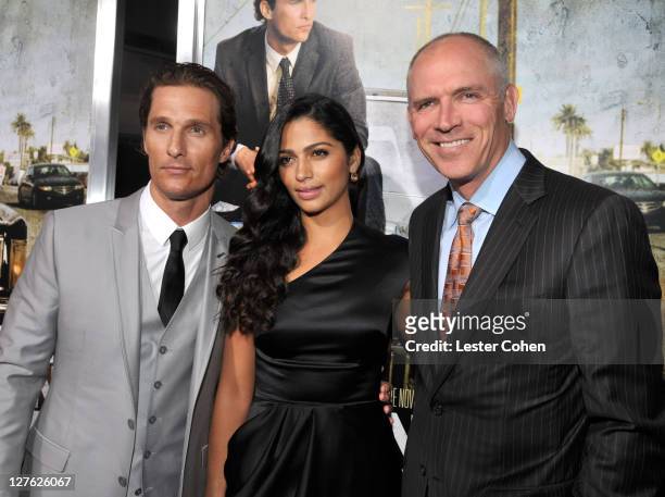Actor Matthew McConaughey, Camila Alves and COO of Lionsgate Joe Drake arrive at "The Lincoln Lawyer" Los Angeles screening held at ArcLight Cinemas...