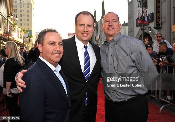 President of The Walt Disney Studios Alan Bergman, producer Kevin Feige and Paramount Pictures Vice Chairman Rob Moore arrive at the Los Angeles...