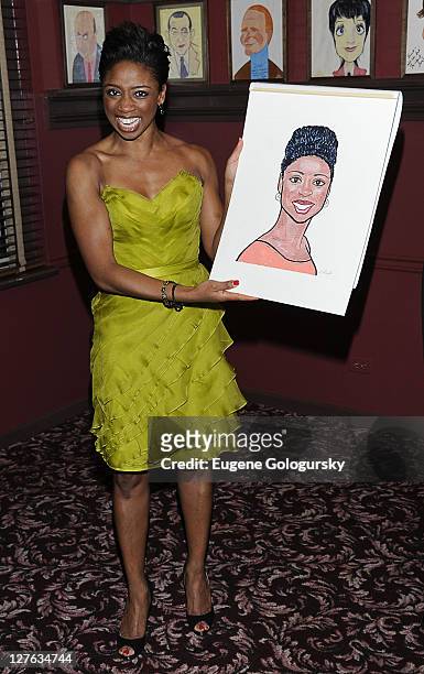 Montego Glover attends the caricature unveiling for Broadway's "Memphis" stars Montego Glover and Chad Kimball at Sardi's on March 10, 2011 in New...