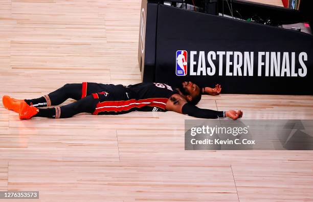 Jae Crowder of the Miami Heat reacts to being charged with a foul during the fourth quarter against the Boston Celtics in Game Four of the Eastern...