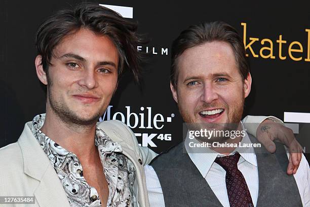 Actors Shiloh Fernandez and AJ Buckley arrive at the "Skateland" premiere at ArcLight Cinemas on May 11, 2011 in Hollywood, California.